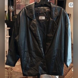 Vintage 1980’s Men's Toff’s Single Button Black Leather Blazer/Jacket, Sz M! 🍁